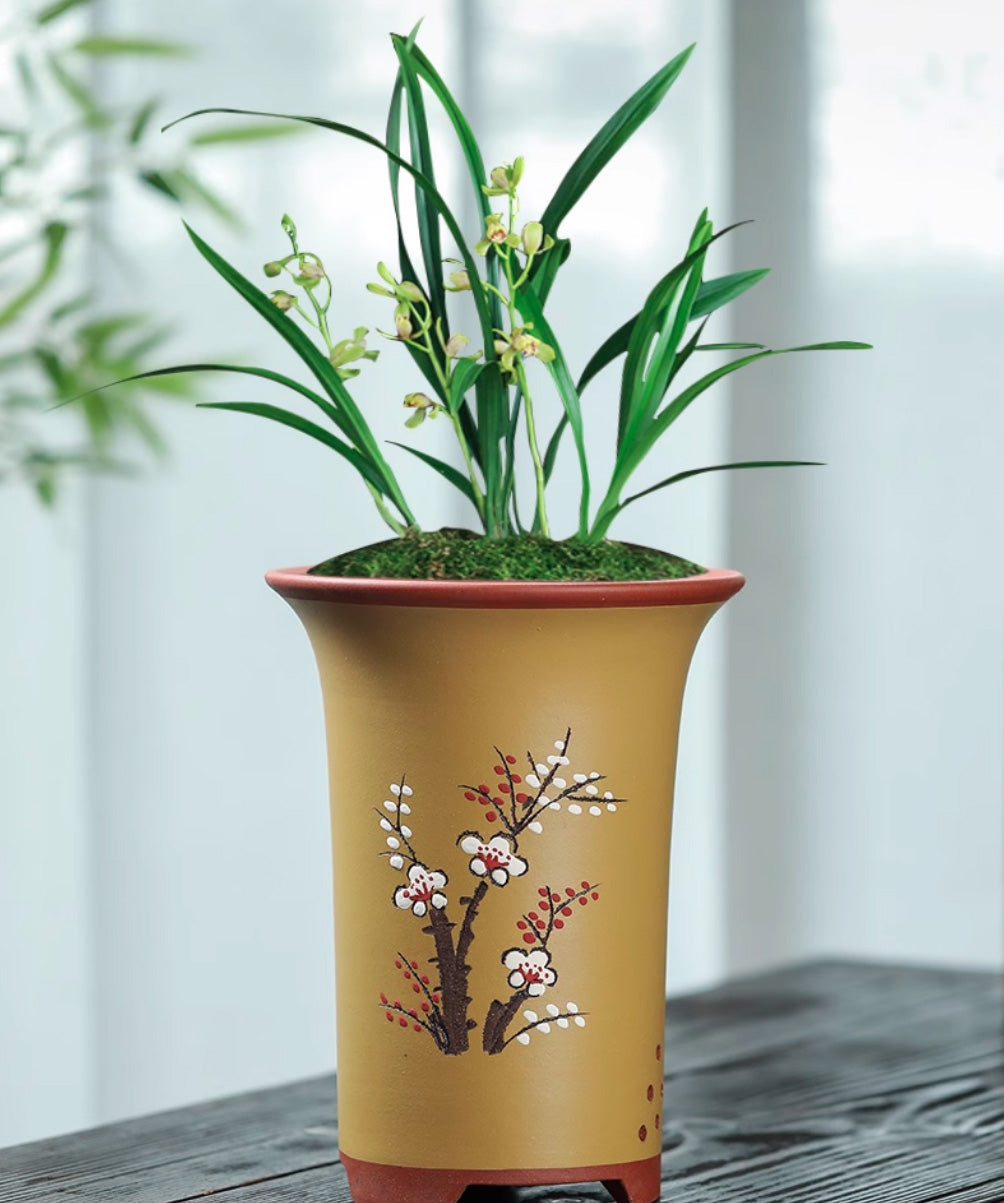unglazed clay pots for plants Hand-Textured Yixing Square Zisha Planter