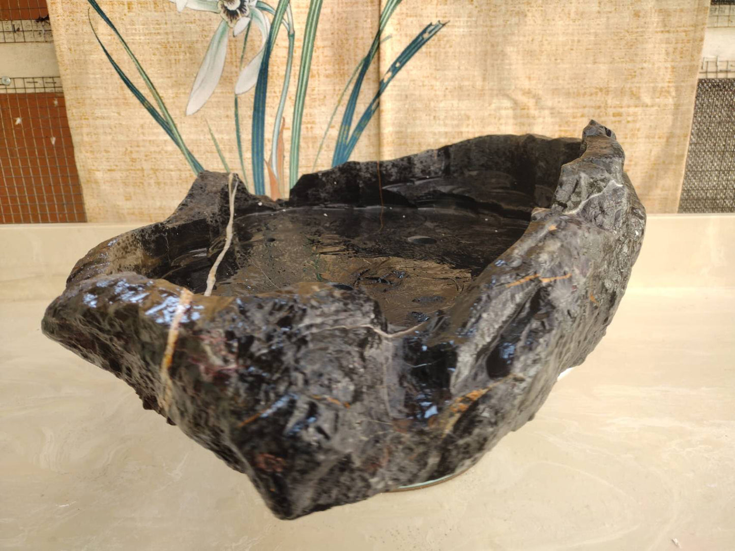 Whole-Piece Crafted Natural Landscape bonsai Stone pot China solid natural stone 02