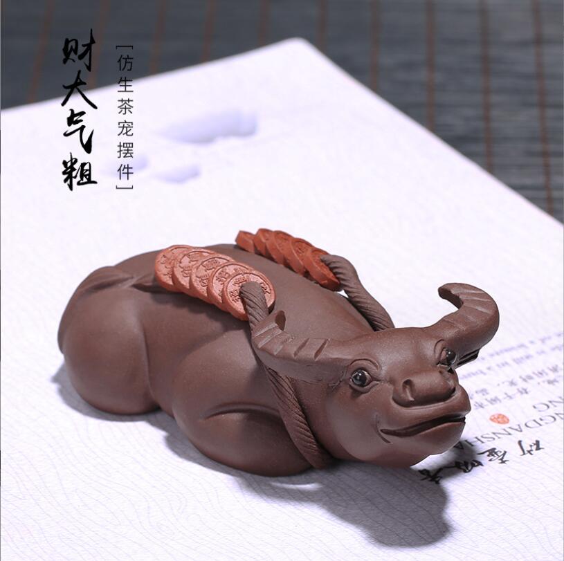 China Yixing Zisha Handmade Tea Pet Bull Decoration, home office decorations, Made of Yixing Zisha Clay
