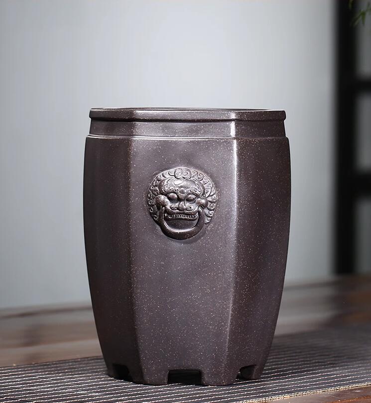 Purple Sand Flower Pot Handmade High Drawing Pipe Stone Lion Orchid Flower Pot Simple Retro Breathable Flower Pot Purple Sand Flower Pot