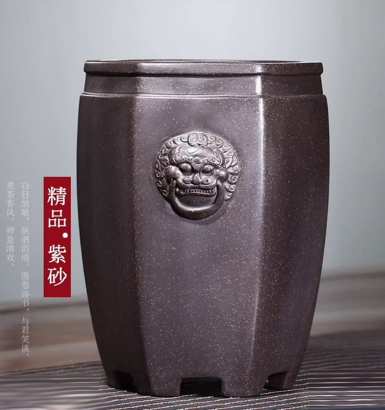 Purple Sand Flower Pot Handmade High Drawing Pipe Stone Lion Orchid Flower Pot Simple Retro Breathable Flower Pot Purple Sand Flower Pot