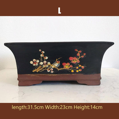Purple Sand Bonsai Pot Handmade Bonsai Pot Hand Drawn Purple Clay Bonsai Basin