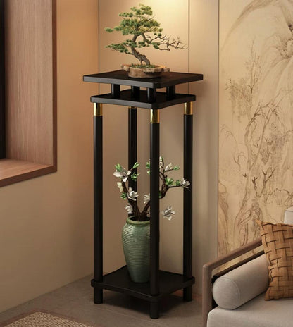 Chinese-style Floor-standing Bonsai Display Stand for Living Room(Black)