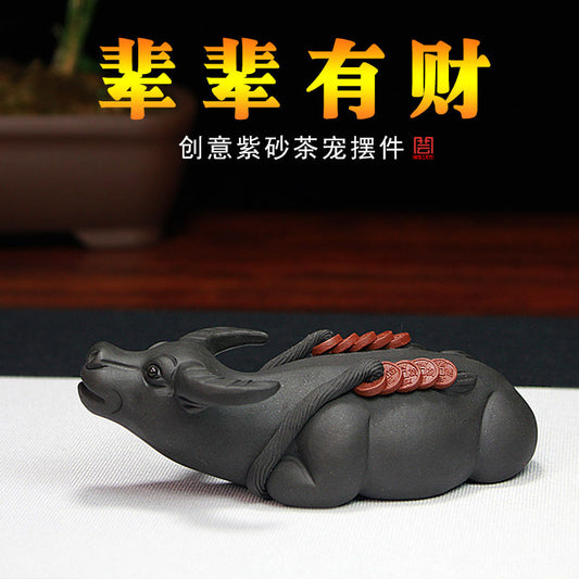 China Yixing Zisha Handmade Tea Pet Bull Decoration, home office decorations, Made of Yixing Zisha Clay