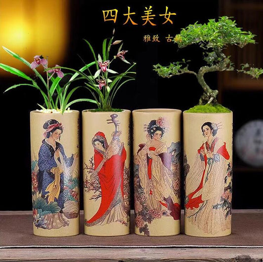 Yixing Zisha vase with The Four Great Beauties of Ancient China