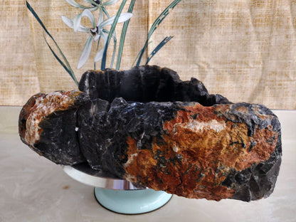 LingBi stone pot – Whole Natural Landscape bonsai Stone 灵璧石盆景盆 China solid natural stone 01