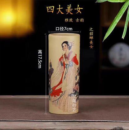 Yixing Zisha vase with The Four Great Beauties of Ancient China