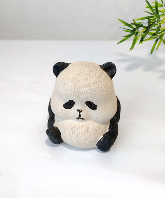 China Yixing Zisha Handmade Tea Pet  A melancholy yet adorably clumsy panda 呆呆的熊猫, Made of Yixing Zisha Clay