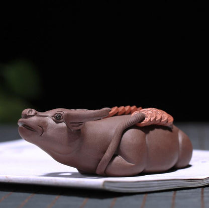 China Yixing Zisha Handmade Tea Pet Bull Decoration, home office decorations, Made of Yixing Zisha Clay