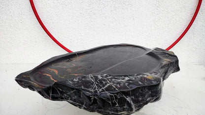 Authentic Lingbi Stone Tea Tray – Natural Whole-Piece Chinese Scholar Rock Tea Boat with Metal Resonance & Hand-Carved Drainage