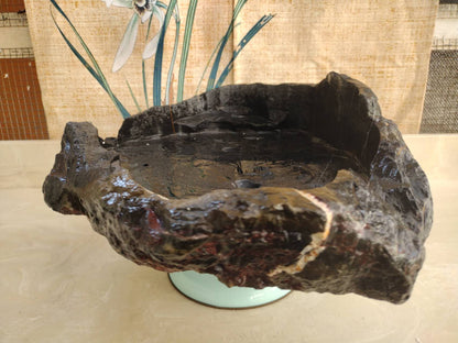 LingBi stone pot – Whole  Natural Landscape bonsai Stone 灵璧石盆景花盆 China solid natural stone 02
