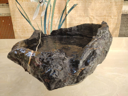 LingBi stone pot – Whole  Natural Landscape bonsai Stone 灵璧石盆景花盆 China solid natural stone 02