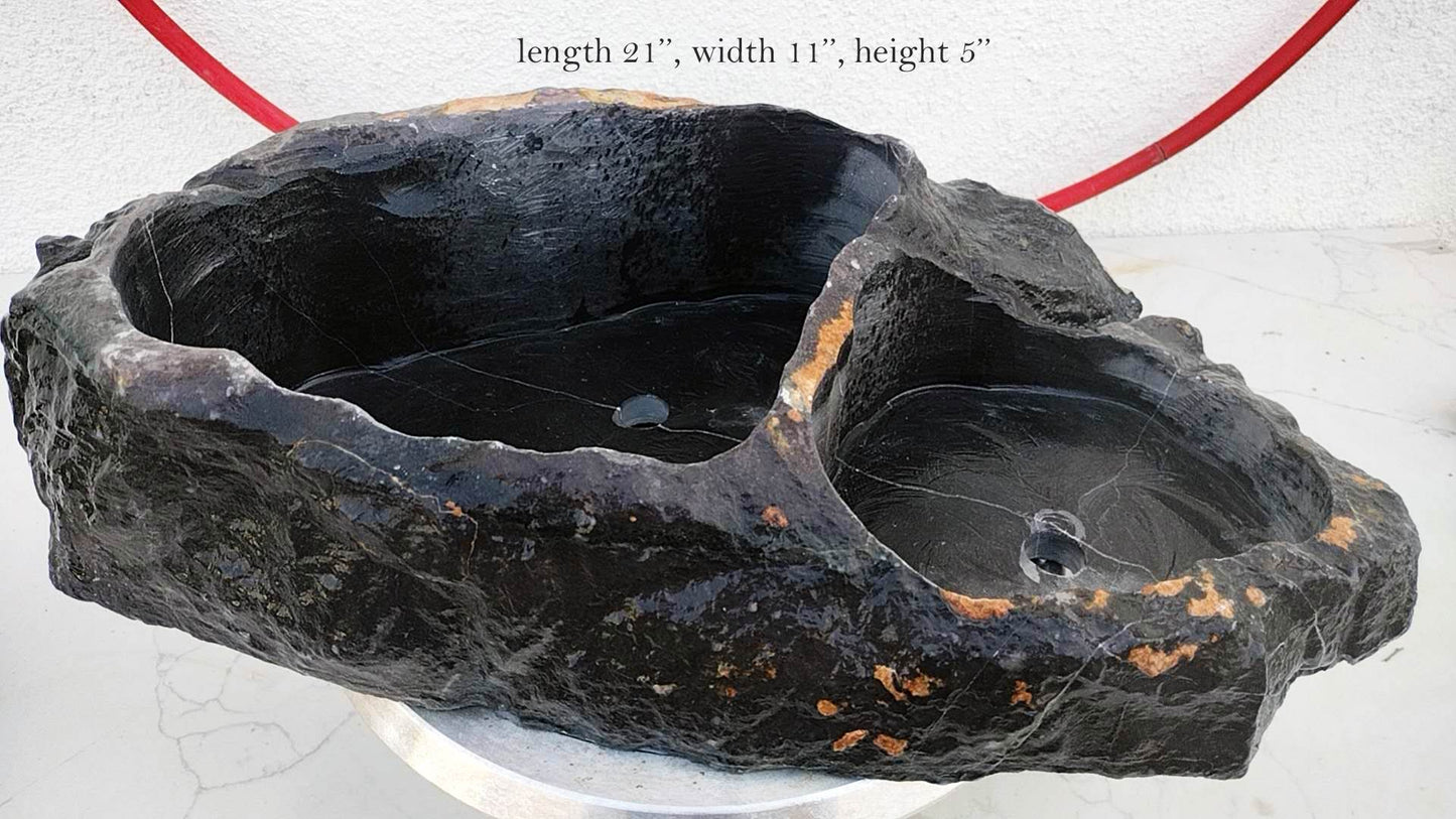 Natural Double-Basin Lingbi Stone Bonsai Pot 05– Authentic Chinese Viewing Stone