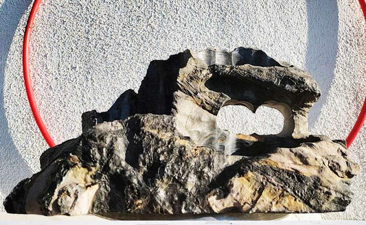 Natural Lingbi Stone Bonsai Pot with 3 hole Whole-Piece Unique Landscape Viewing Stone