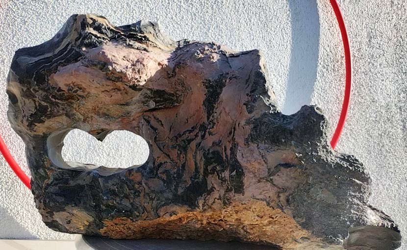 Natural Lingbi Stone Bonsai Pot with 3 hole Whole-Piece Unique Landscape Viewing Stone