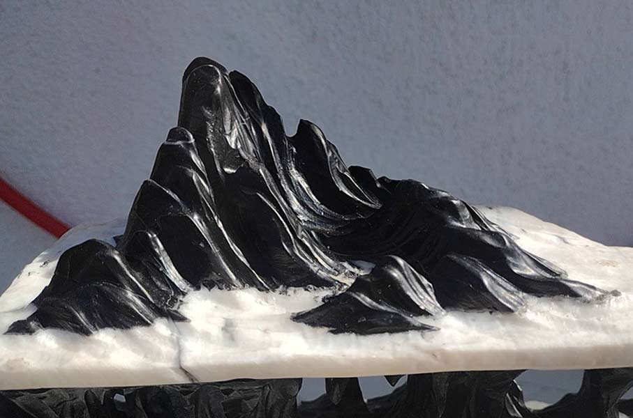 Natural Lingbi Stone Hand-Carved Mountain Sculpture | One-Piece 3 layer Lingbi Rock Bonsai Accent | Chinese Landscape Display Stone