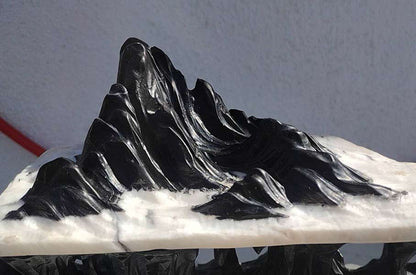 Natural Lingbi Stone Hand-Carved Mountain Sculpture | One-Piece 3 layer Lingbi Rock Bonsai Accent | Chinese Landscape Display Stone