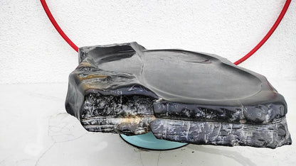 Authentic Lingbi Stone Tea Tray – Natural Whole-Piece Chinese Scholar Rock Tea Boat with Metal Resonance & Hand-Carved Drainage