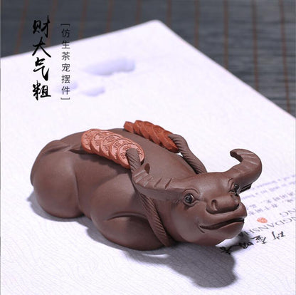 China Yixing Zisha Handmade Tea Pet Bull Decoration, home office decorations, Made of Yixing Zisha Clay