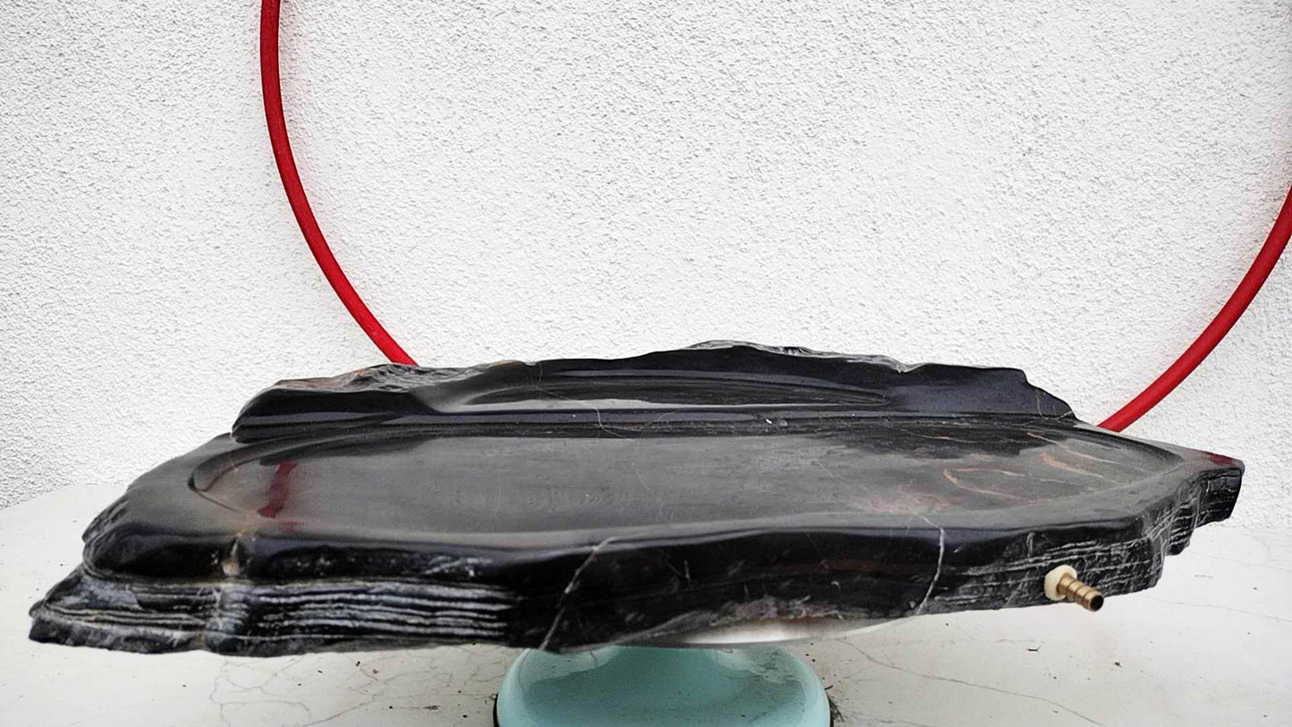 Authentic Lingbi Stone Tea Tray – Natural Whole-Piece Chinese Scholar Rock Tea Boat with Metal Resonance & Hand-Carved Drainage