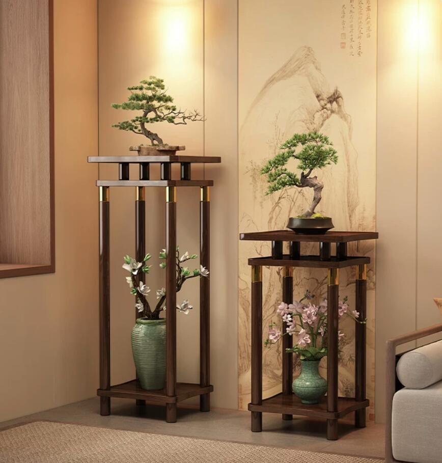 Chinese-style Floor-standing Bonsai Display Stand for Living Room(Black)