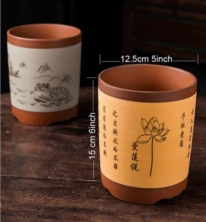 5inch 6inch Purple Sand Large caliber breathable flower pot with holes pot-透气紫砂直筒花盆