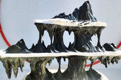 Natural Lingbi Stone Hand-Carved Mountain Sculpture | One-Piece 3 layer Lingbi Rock Bonsai Accent | Chinese Landscape Display Stone