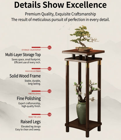 Chinese-style Floor-standing Bonsai Display Stand for Living Room(Black)