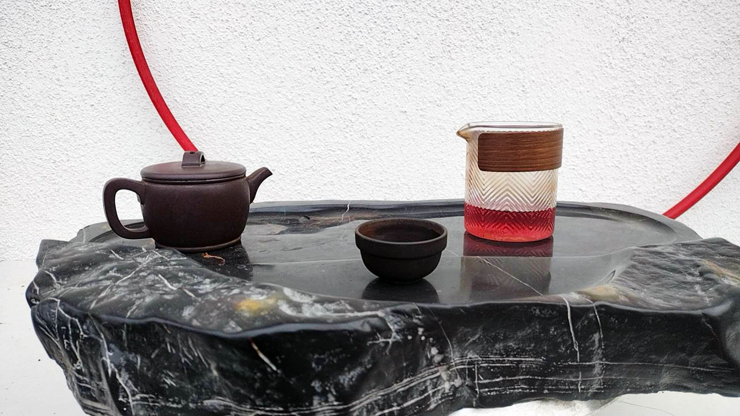 Authentic Lingbi Stone Tea Tray – Natural Whole-Piece Chinese Scholar Rock Tea Boat with Metal Resonance & Hand-Carved Drainage