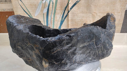 LingBi stone pot – Whole  Natural Landscape bonsai Stone 灵璧石盆景花盆 China solid natural stone 05