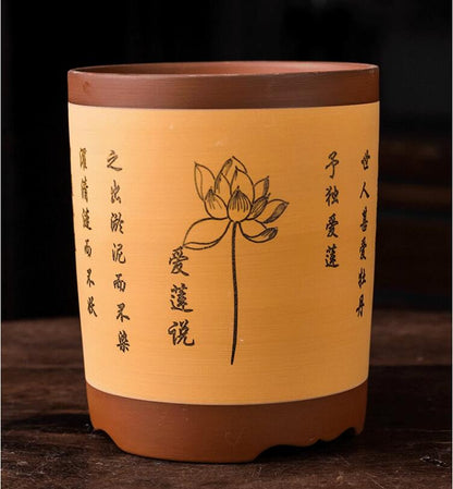 5inch 6inch Purple Sand Large caliber breathable flower pot with holes pot-透气紫砂直筒花盆