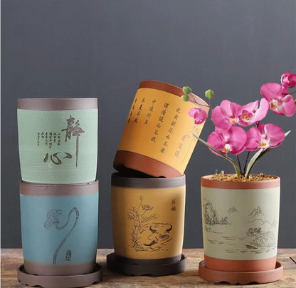 5inch 6inch Purple Sand Large caliber breathable flower pot with holes pot-透气紫砂直筒花盆