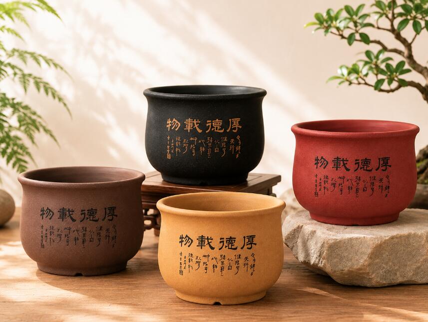 4-Pcs Traditional Zisha Bonsai Pot Set – Elegant Breathable Clay Pots CYMUS Orchids Sale