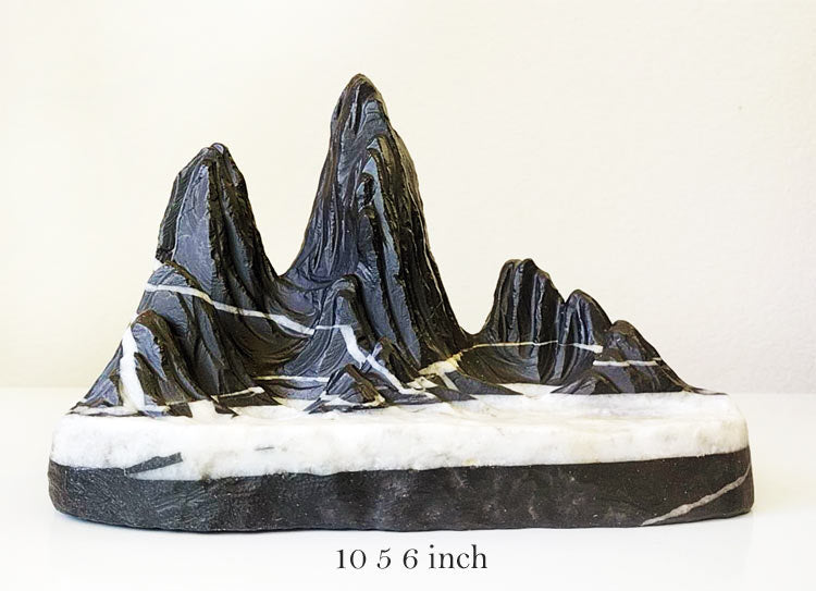 Natural Lingbi Stone Hand-Carved Mountain Sculpture | One-Piece 3 layer Lingbi Rock Bonsai Accent | Chinese Landscape Display Stone CYMUS Nurery