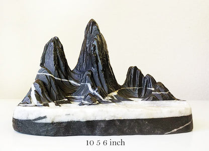Natural Lingbi Stone Hand-Carved Mountain Sculpture | One-Piece 3 layer Lingbi Rock Bonsai Accent | Chinese Landscape Display Stone CYMUS Nurery