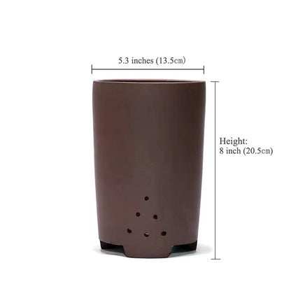 Purple sand flower pot handmade high-draw tube orchid pot simple retro breathable pot zisha planter 紫泥 紫砂花盆