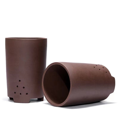 Purple sand flower pot handmade high-draw tube orchid pot simple retro breathable pot zisha planter 紫泥 紫砂花盆