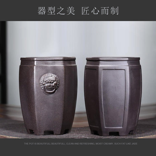 Purple Sand Flower Pot Handmade High Drawing Pipe Stone Lion Orchid Flower Pot Simple Retro Breathable Flower Pot Purple Sand Flower Pot