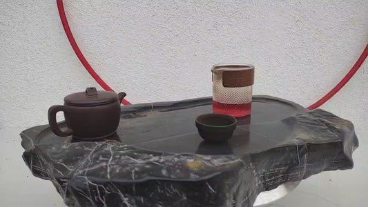 Authentic Lingbi Stone Tea Tray – Natural Whole-Piece Chinese Scholar Rock Tea Boat with Metal Resonance & Hand-Carved Drainage