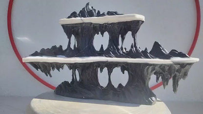 Natural Lingbi Stone Hand-Carved Mountain Sculpture | One-Piece 3 layer Lingbi Rock Bonsai Accent | Chinese Landscape Display Stone